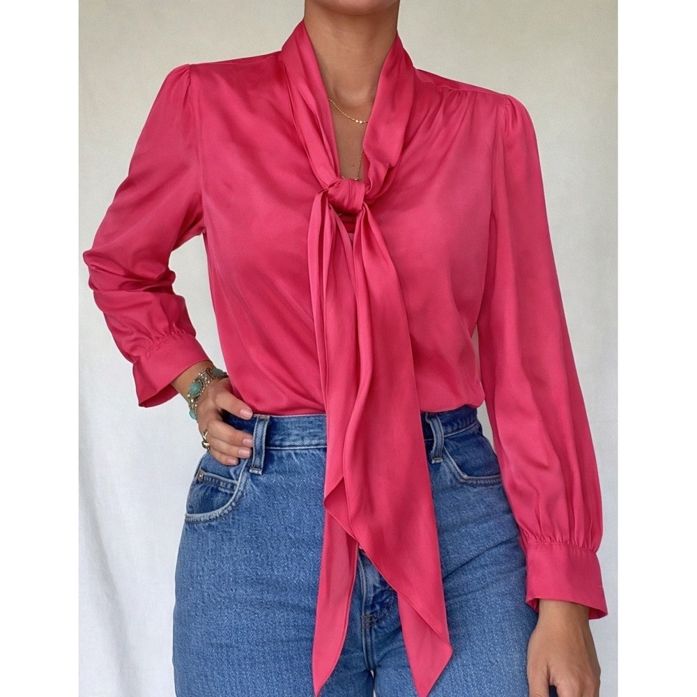 BALDANZA Idee Force / Neiman Marcus Button Up Long Sleeve Tie Hot Pink Sz 8
